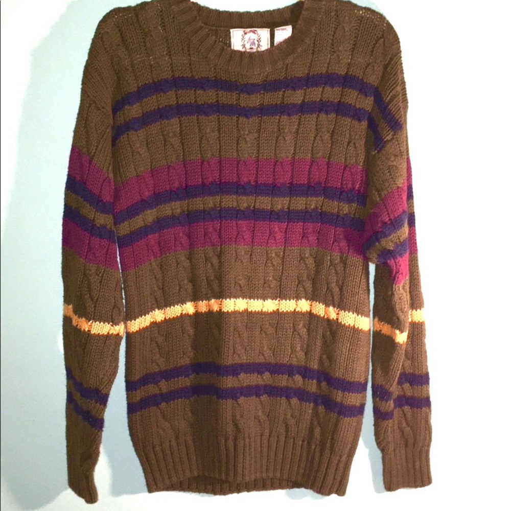 Sears & Roebuck Striped Crew Cable-knit Sweater-Vintage Ribbed Knit-Size Medium